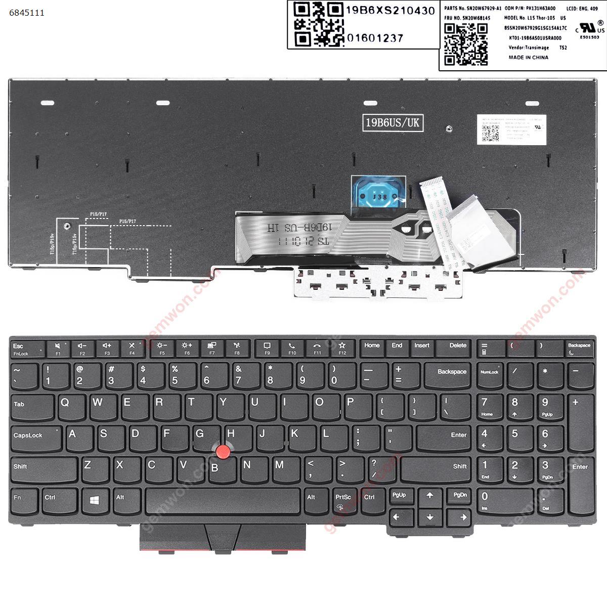 Picture of New Replacement Laptop Keyboard For Lenovo ThinkPad T15g Gen 1/ L15  BLACK（Win8 ) US Layout