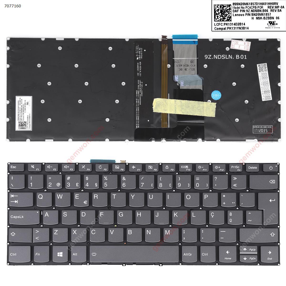 Picture of New Replacement Laptop Keyboard For LENOVO IdeaPad 320-14ISK 320S-14IKB 320S-14IKBR GRAY (Backlit Without FRAME,WIN8) PO Layout