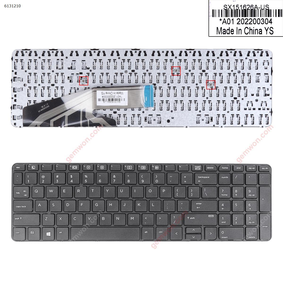 Picture of New Replacement Laptop Keyboard For HP ProBook 450 G3 455 G3 470 G3 BLACK FRAME BLACK WIN8 OEM US Layout