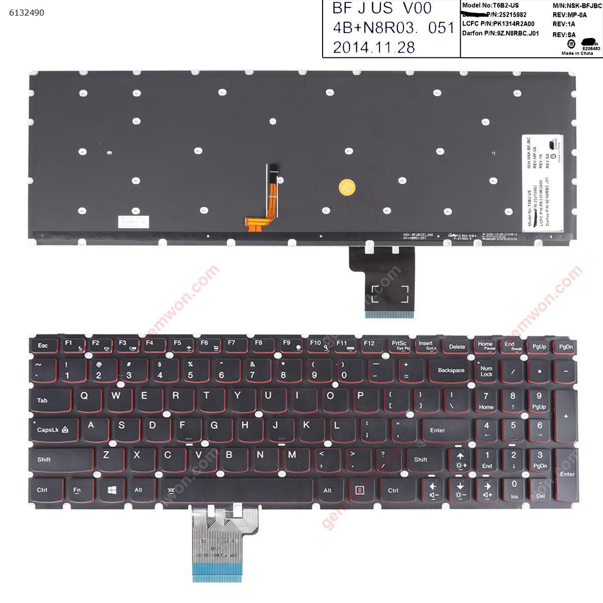 Picture of New Replacement Laptop Keyboard For Lenovo Y50-70 Y70-70 BLACK (Red Backlit,Win8) US Layout