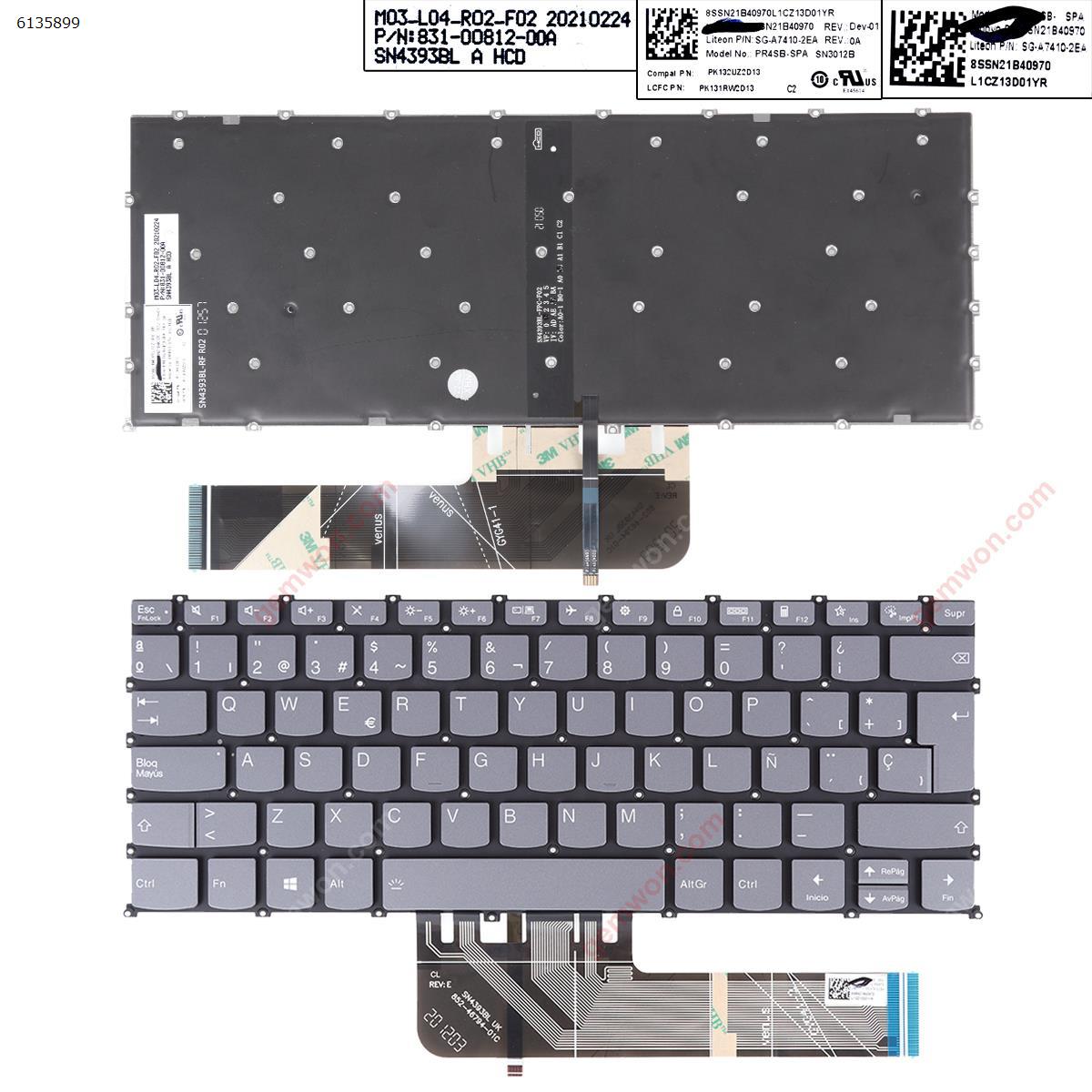 Picture of New Replacement Laptop Keyboard For Lenovo Yoga slim 7-14are05 thinkbook 14 g2 are 2020 GRAY (Without FRAME,Backlit) SP Layout