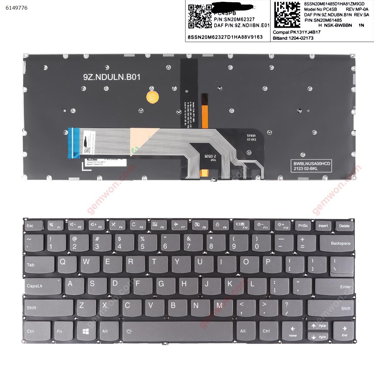 Picture of New Replacement Laptop Keyboard For Lenovo Yoga 530-14ARR Yoga 530-14IKB  730-13ikb 730-13iwl 730-15ikb 730-15iwl  GRAY (Backlit,Without FRAME,WIN8) US Layout