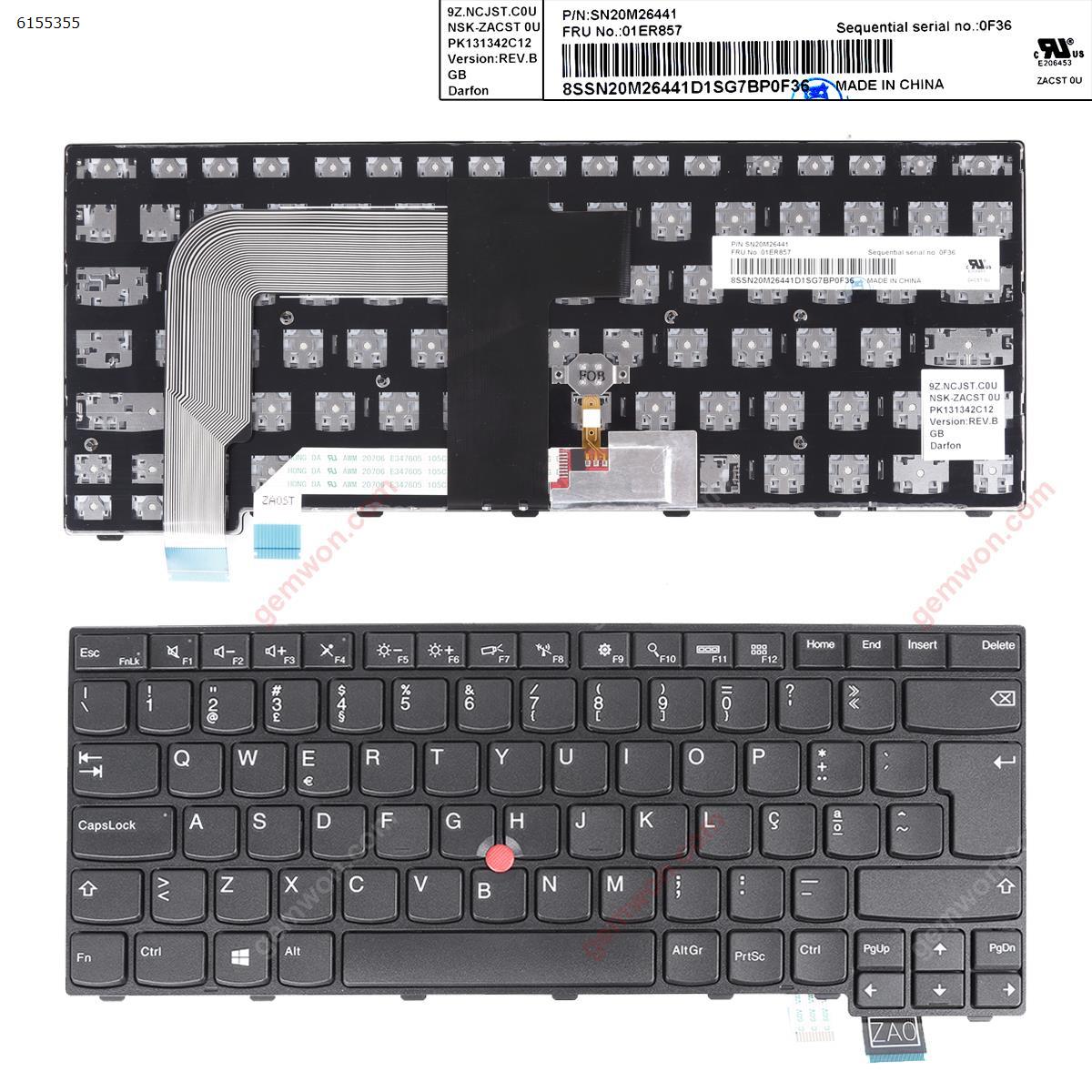Picture of New Replacement Laptop Keyboard For IBM ThinkPad T460S BLACK FRAME BLACK (with point stick For Win8)OEM PO Layout