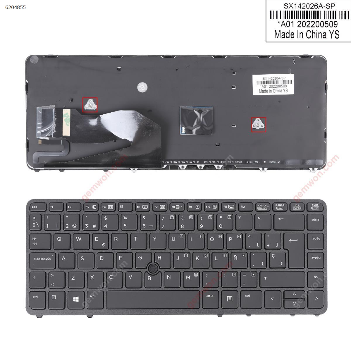 Picture of New Replacement Laptop Keyboard For HP EliteBook 840 G1 850 G1 BLACK FRAME BLACK (Backlit,with point,Win8) SP Layout