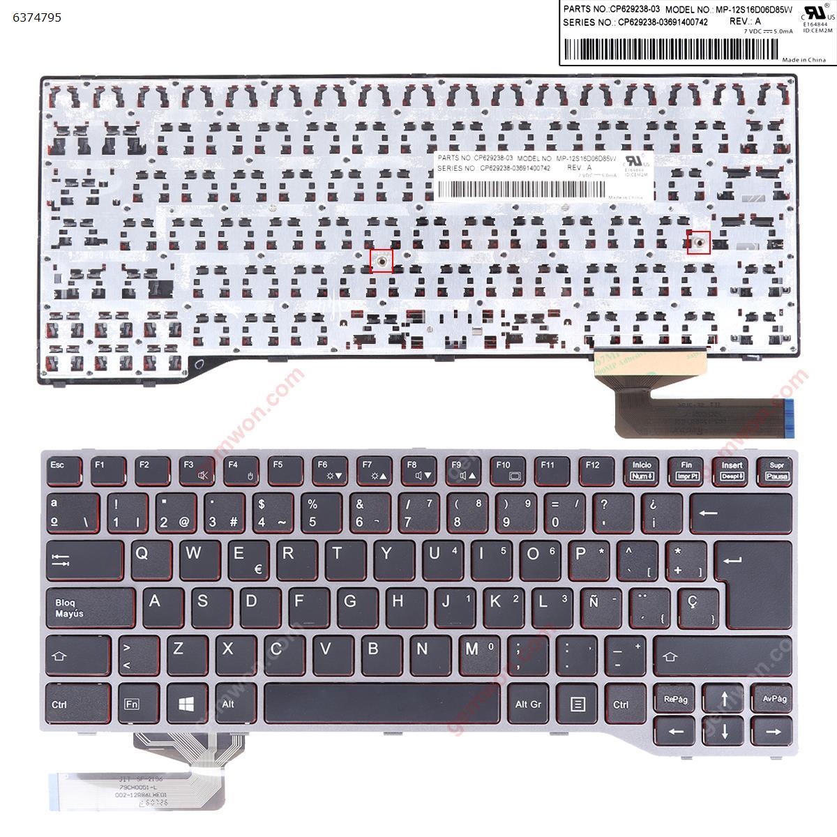 Picture of New Replacement Laptop Keyboard For Fujitsu Lifebook E743 E744 E733 E734 GRAY FRAME BLACK (Red side， Win8) SP Layout