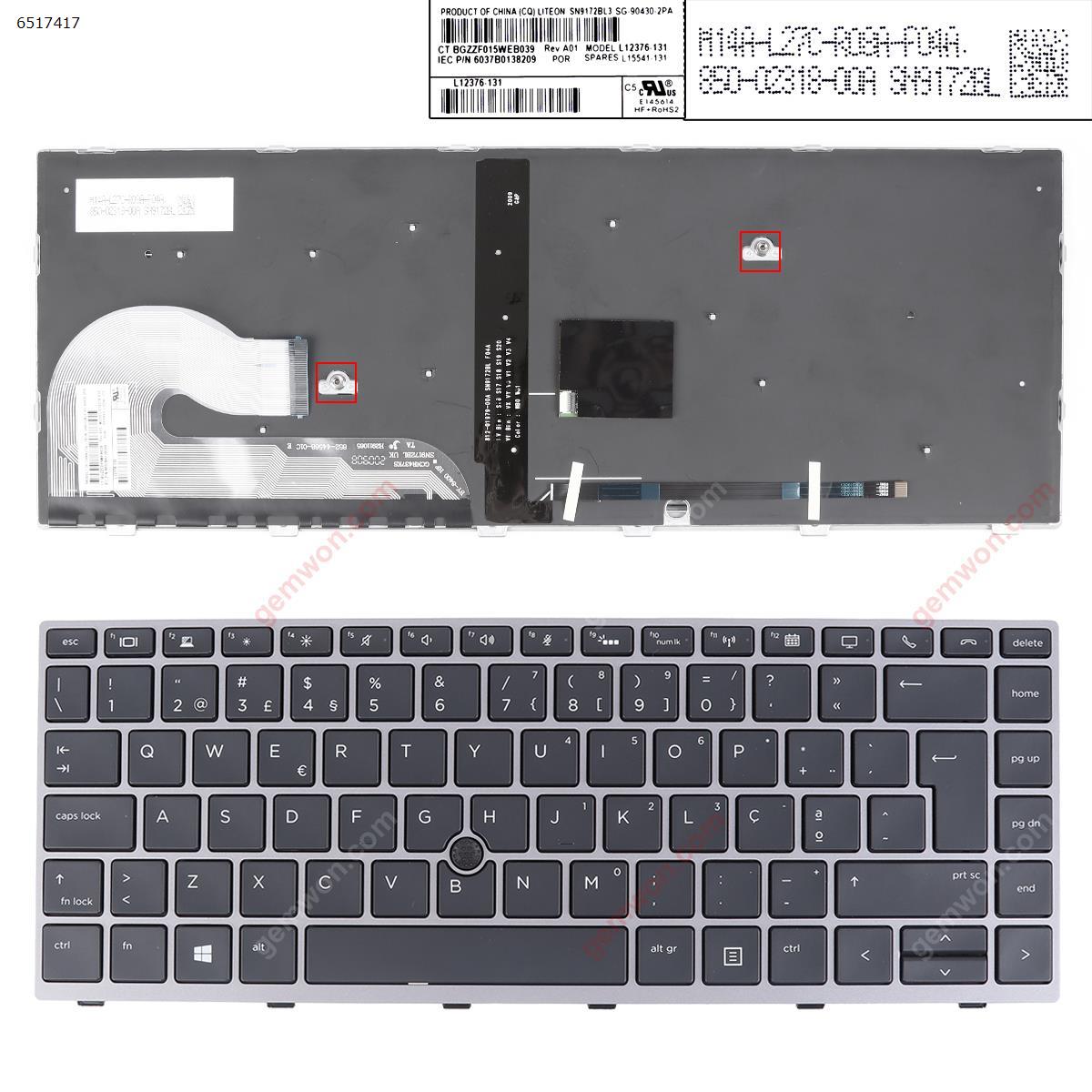 Picture of New Replacement Laptop Keyboard For HP EliteBook 840 G5 GRAY FRAME BLACK (with point ， Backlit,Win8) PO Layout