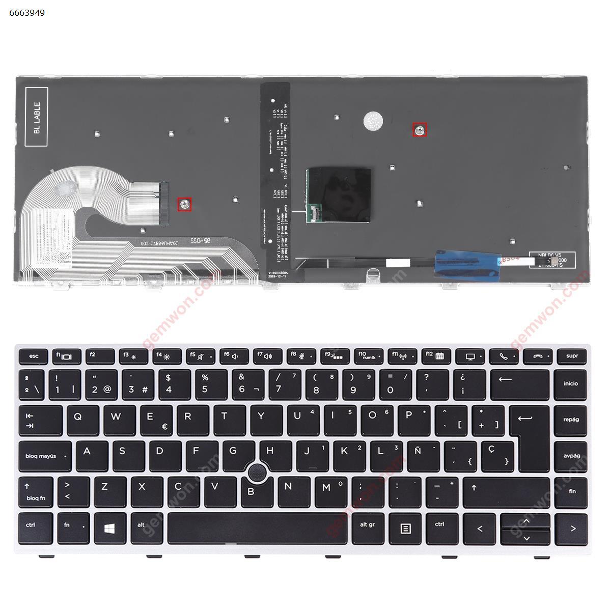 Picture of New Replacement Laptop Keyboard For HP EliteBook 840 G5 846 G5 840 G6 SILVER FRAME BLACK （Backlit ，With Point Stick,Win8）OEM SP Layout