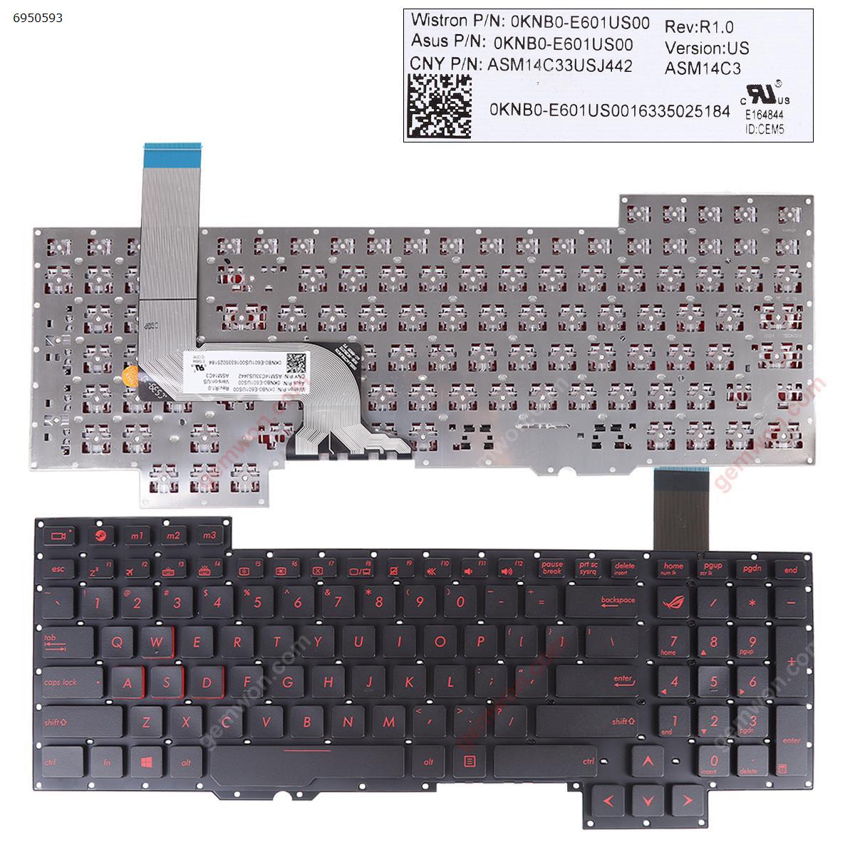 Picture of New Replacement Laptop Keyboard For ASUS G751J G751JL G751JM G751JT G751JY BLACK(Without FRAME,Red Printing) WIN8 US Layout