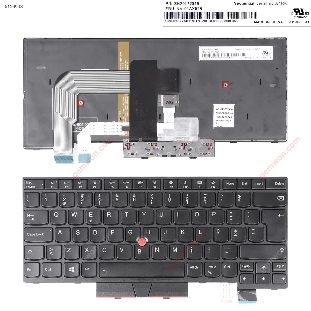 Picture of New Replacement Laptop Keyboard For IBM ThinkPad T470 T480 BLACK FRAME BLACK ( Backlit,with point stick ,For Win8) OEM PO Layout
