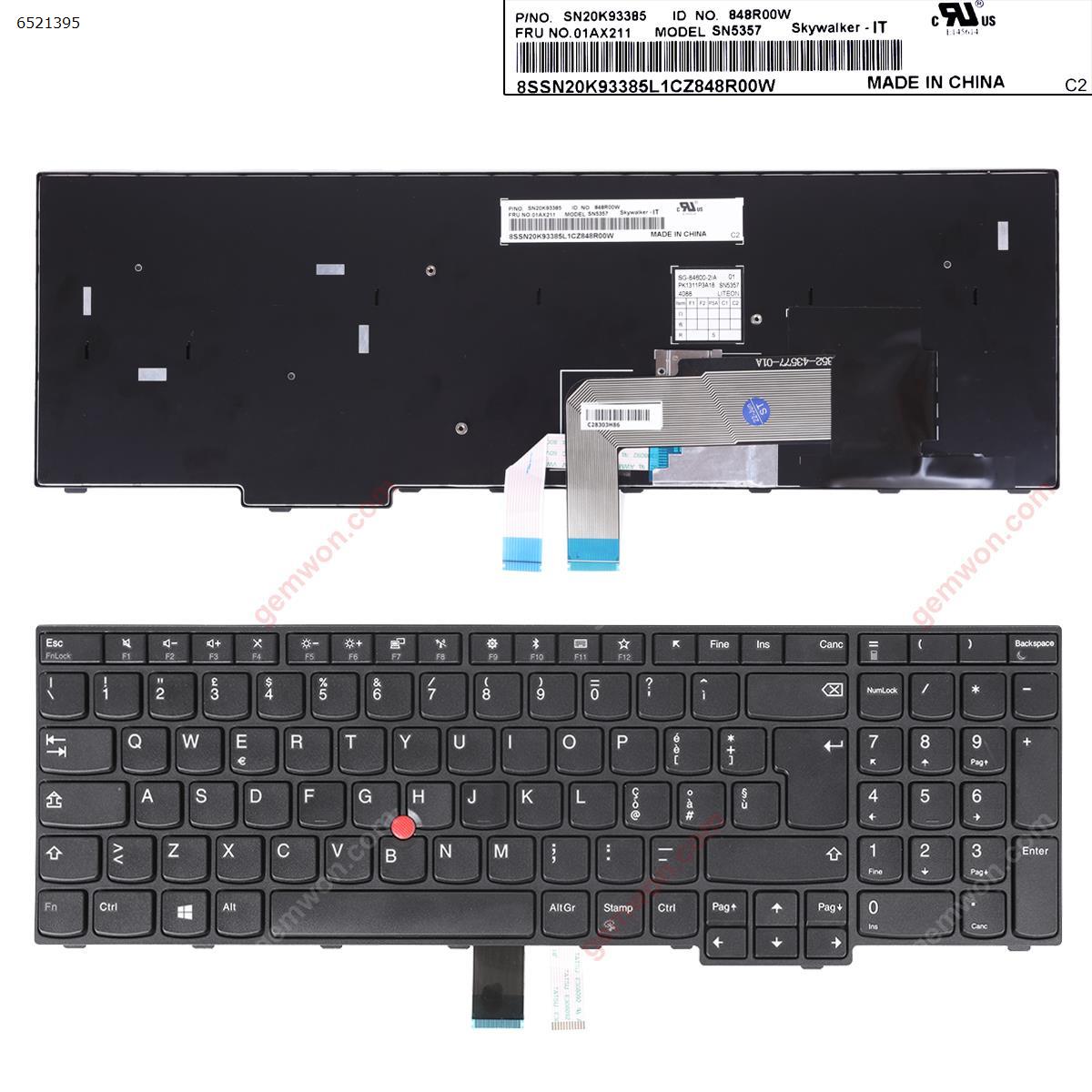 Picture of New Replacement Laptop Keyboard For Lenovo ThinkPad E570 E575 BLACK FRAME BLACK(With Point，Backlit） IT Layout