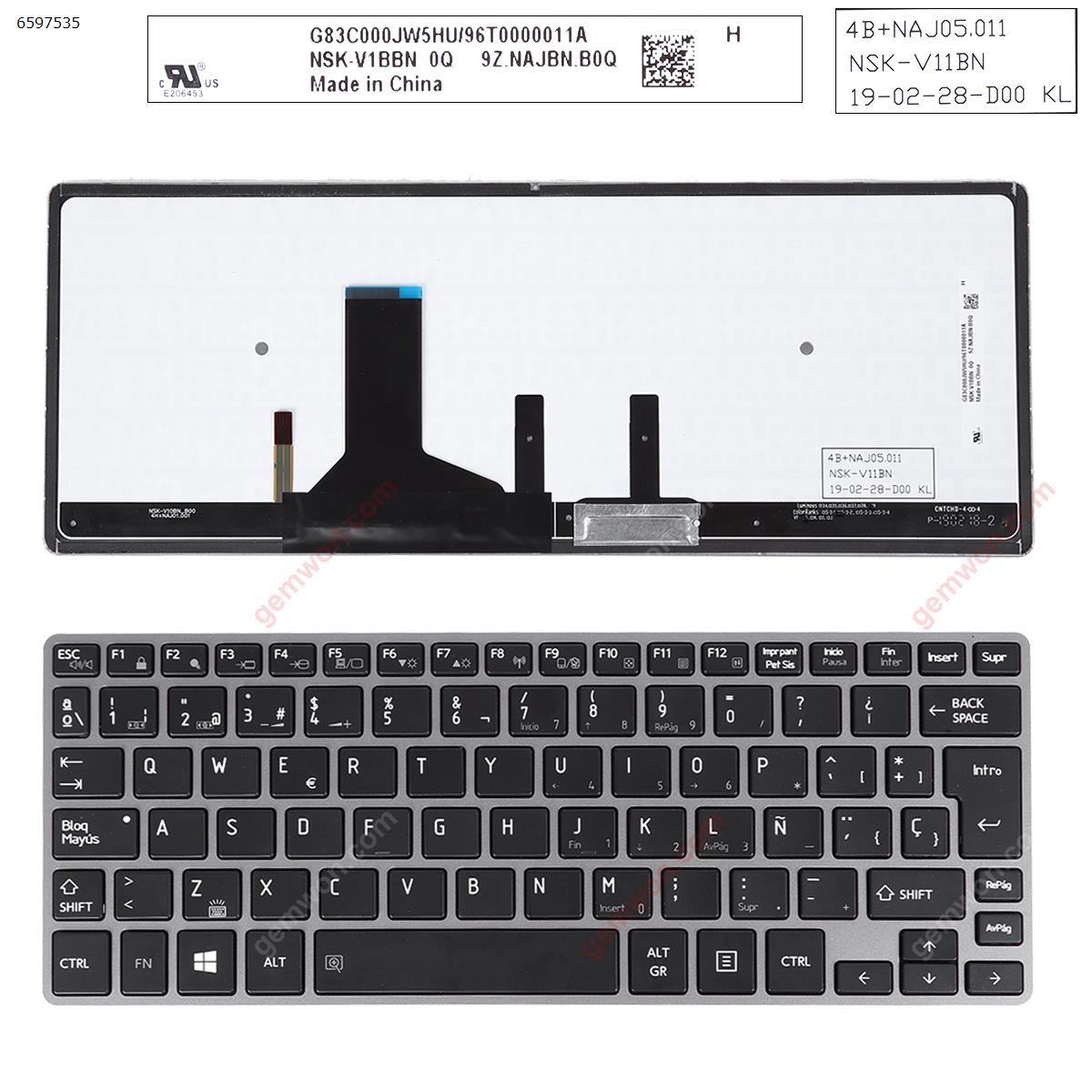 Picture of New Replacement Laptop Keyboard For TOSHIBA Z30 GRAY FRAME BLACK(Backlit,For Win8,Without Point stick Long Cable) SP Layout