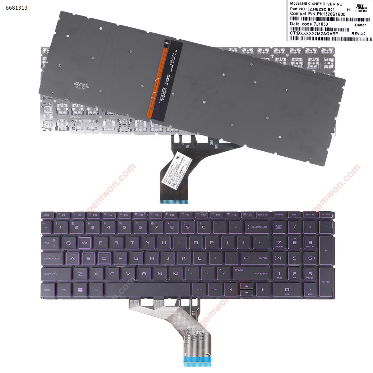 Picture of New Replacement Laptop Keyboard For HP Pavilion 15-DA 250 255 G7 Gen7 BLACK (With Backlit Board ，Small Enter，Purple Side WIN8) US Layout