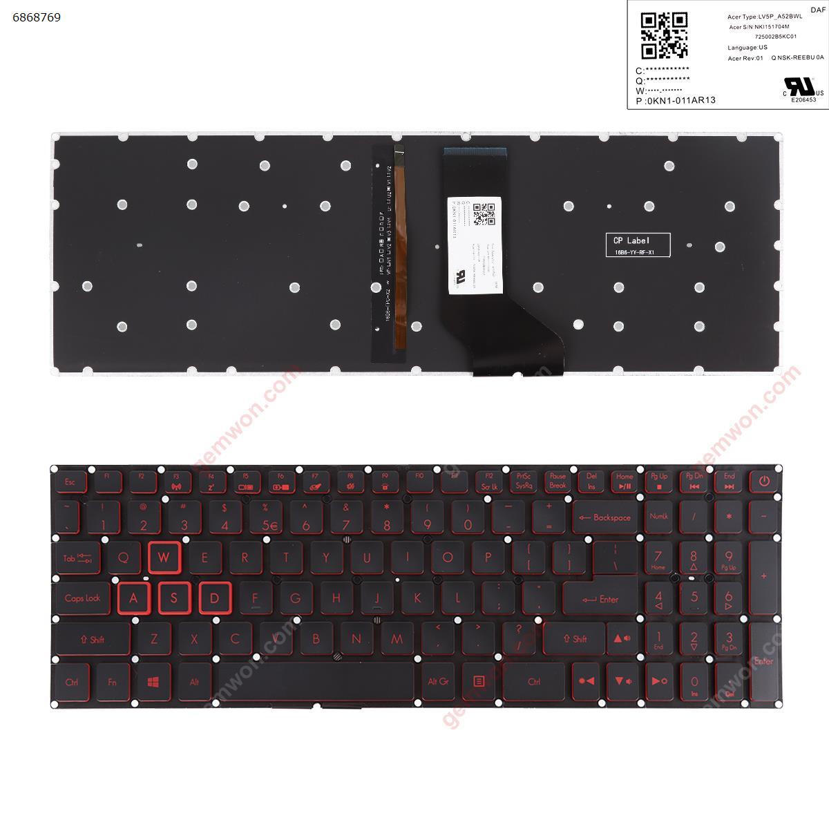 Picture of New Replacement Laptop Keyboard For Acer Nitro 5 AN515-41 AN515-42 AN515-51 AN515-52  Black( Backlit,Red Printing,Win8)OEM US Layout