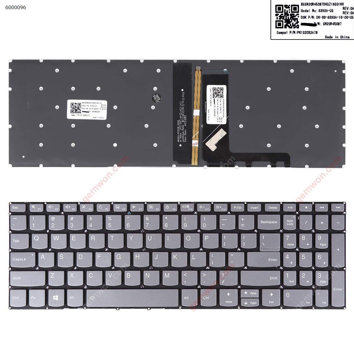 Picture of New Replacement Laptop Keyboard For Lenovo IdeaPad 330-15IKB GRAY (Backlit,Without FRAME,WIN8) US Layout