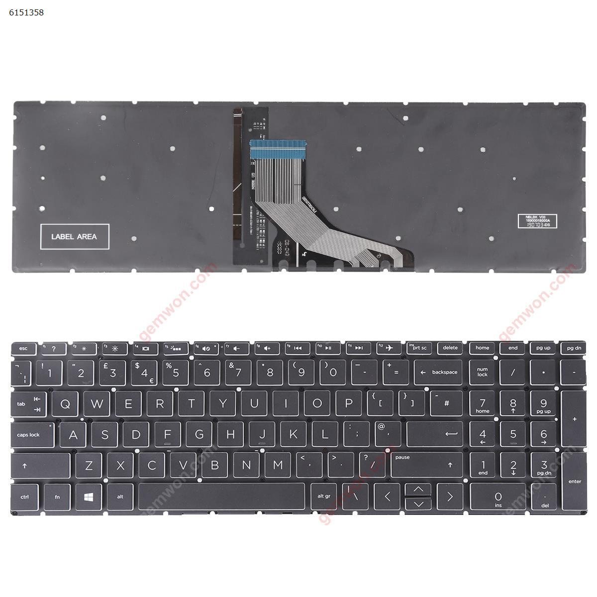 Picture of New Replacement Laptop Keyboard For HP Pavilion 15-DA 250 255 G7 Gen7 BLACK (With Backlit Board ，Small Enter ,Transparent Side WIN8) Uk Layout