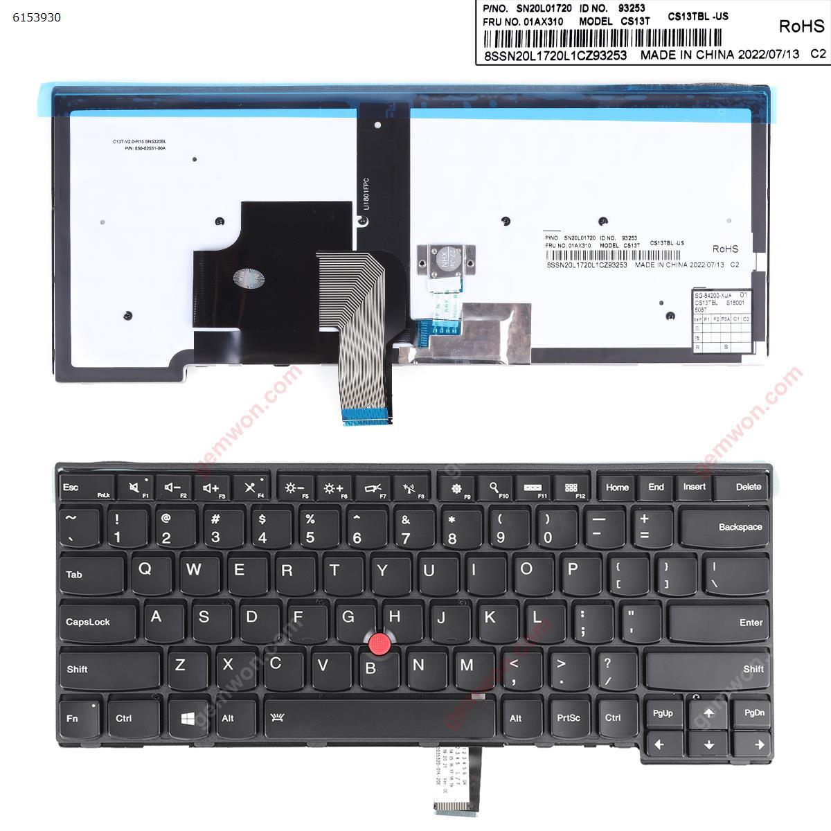Picture of New Replacement Laptop Keyboard For Thinkpad T440 T440P T440S BLACK FRAME BLACK(Backlit,With Point stick,Win8 ) US Layout