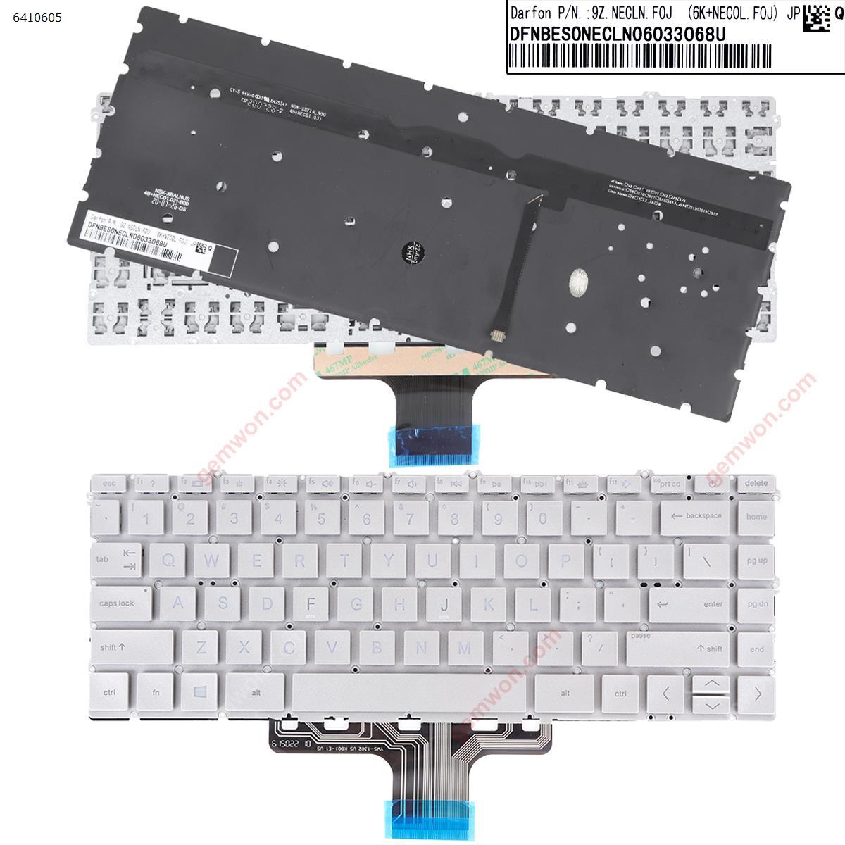 Picture of New Replacement Laptop Keyboard For HP Pavilion X360 14-DV 14-DW 14M-DW 14M-DW0023DX SILVER (Without FRAME,Backlit) US Layout
