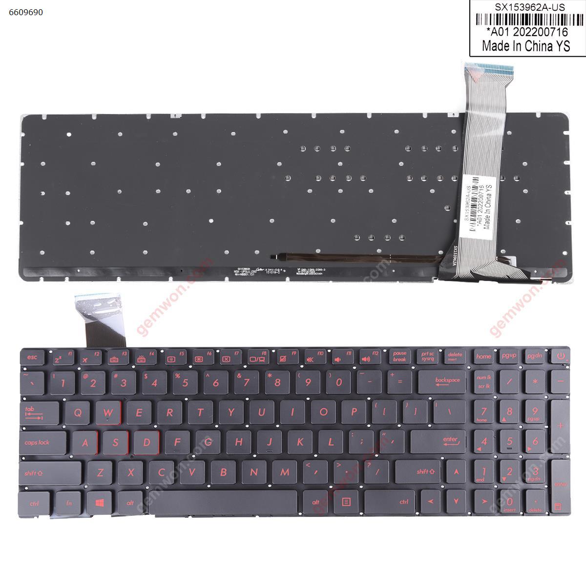 Picture of New Replacement Laptop Keyboard For ASUS G552V G552VW G552VX FZ50JX GL752VW GL552 BLACK(Backlit,Without FRAME,Red Printing) WIN8 US Layout