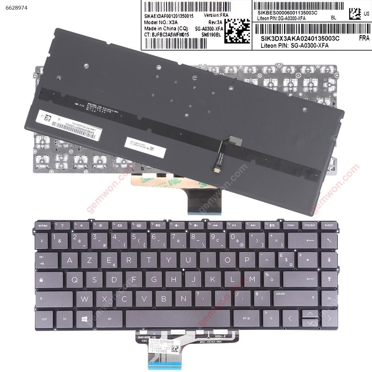 Picture of New Replacement Laptop Keyboard For HP 13-aw0150tu 13-aw0160tu 13-aw0170tu GRAY （Backlit,Without FRAME） FR Layout