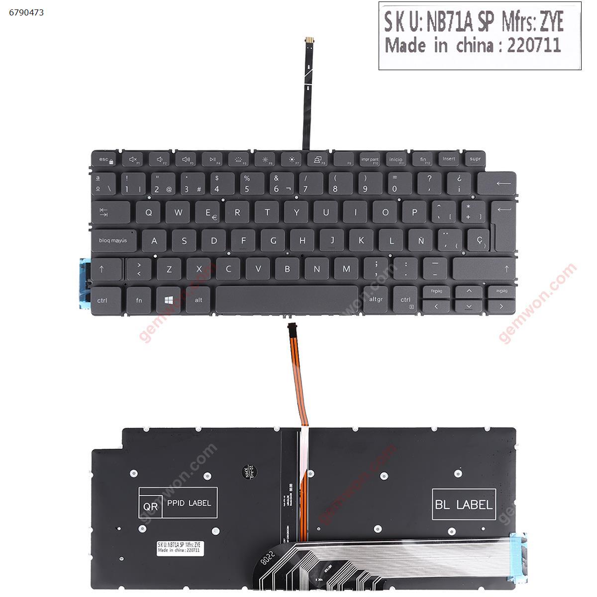 Picture of New Replacement Laptop Keyboard For Dell Inspiron 13 5390 5391 7391 14 5493 5498 7490 7491 GRAY ( Without FARME ,Backlit)OEM SP Layout