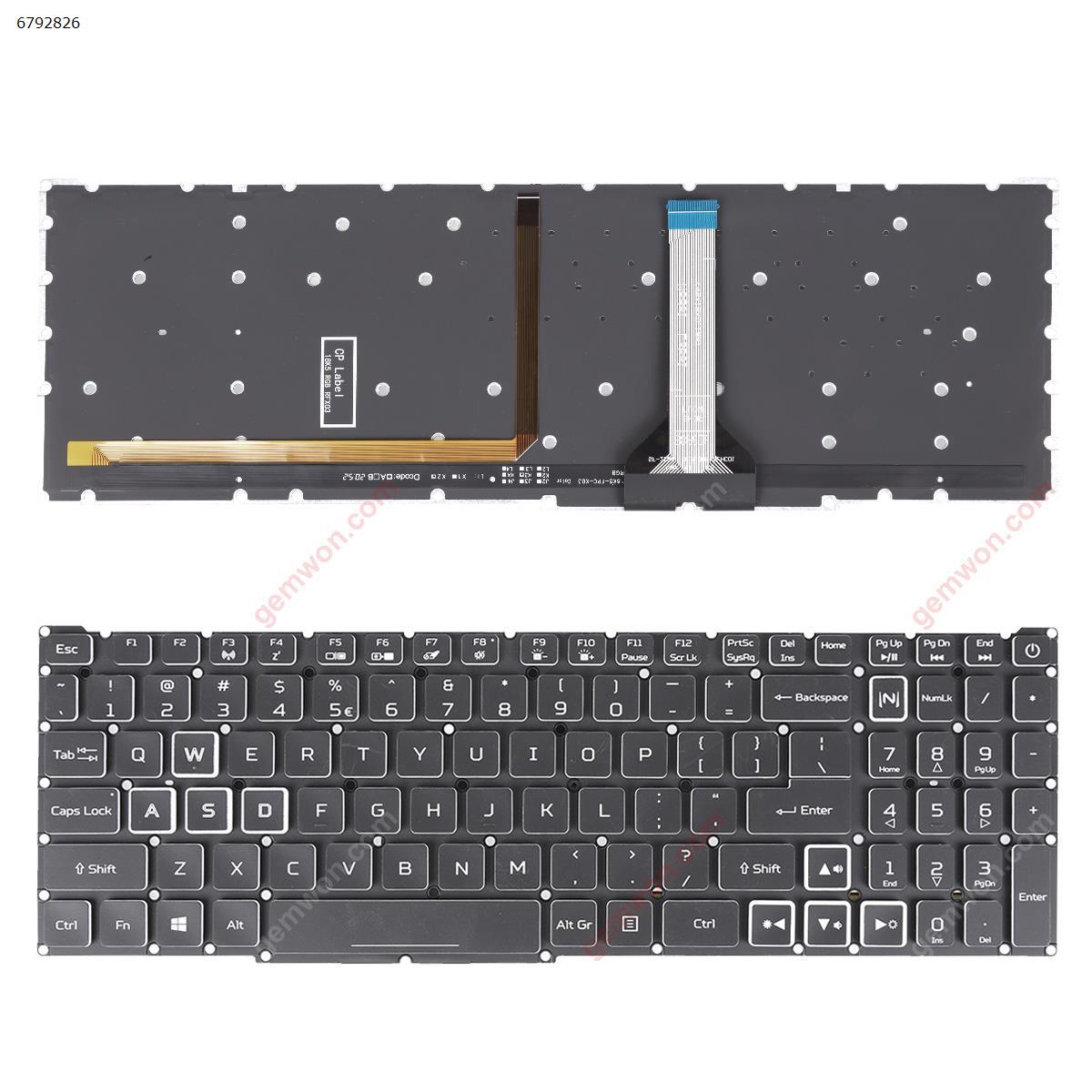 Picture of New Replacement Laptop Keyboard For Acer Aspire Nitro AN515-57 AN515-45 BLACK Without FRAME,Full Colorful Backlit,WHITE side(OEM） US Layout