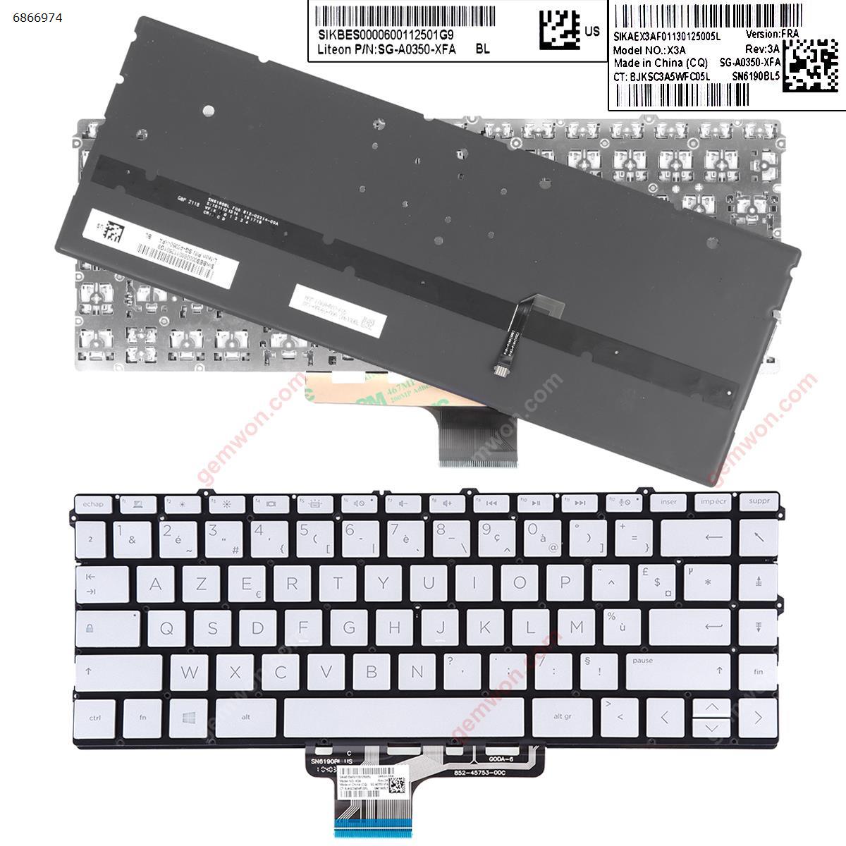 Picture of New Replacement Laptop Keyboard For HP 13-aw0150tu 13-aw0160tu 13-aw0170tu SILVER （Backlit,Without FRAME） FR Layout