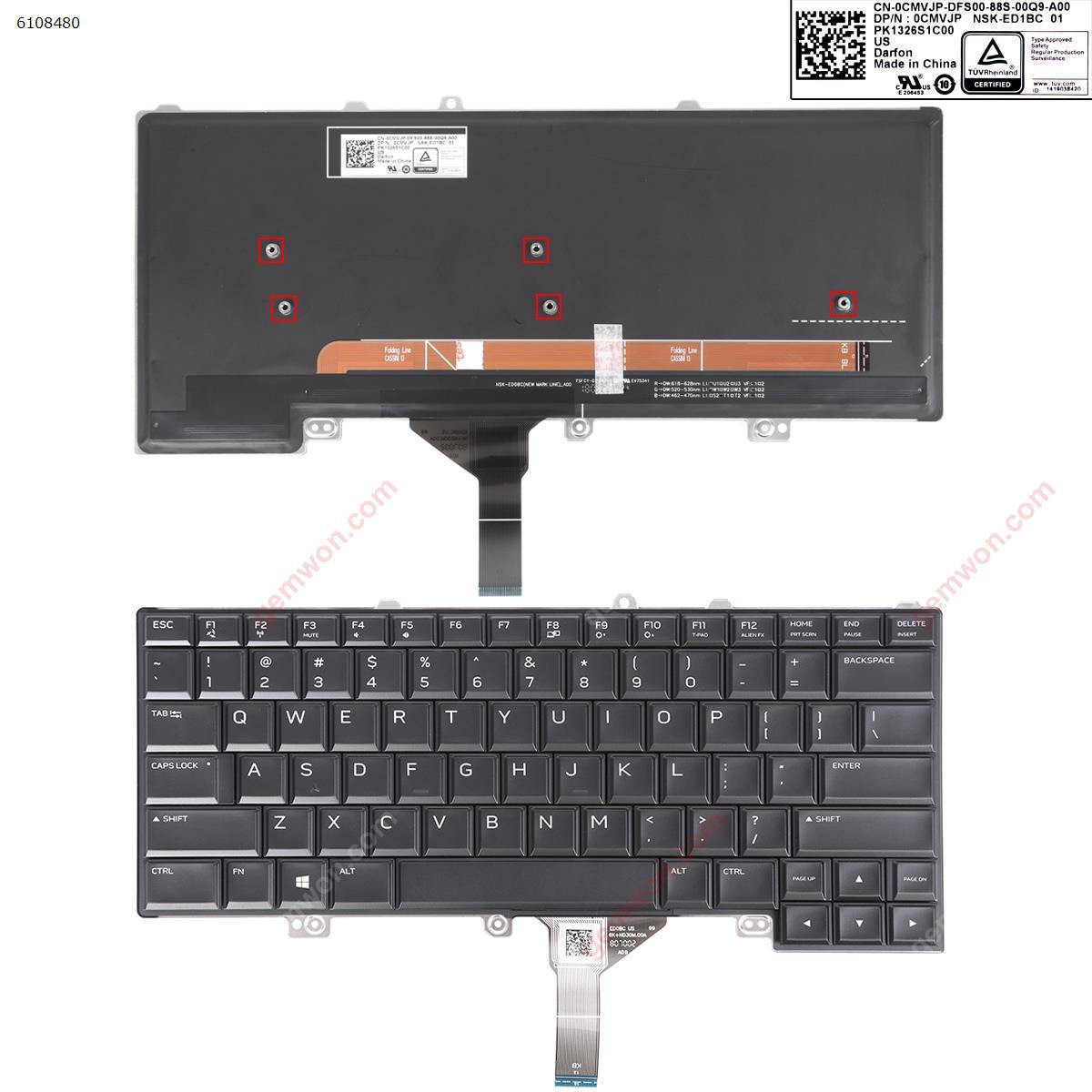 Picture of New Replacement Laptop Keyboard For Dell Alienware 15 R3 BLACK (Full Colorful Backlit, Win8) US Layout