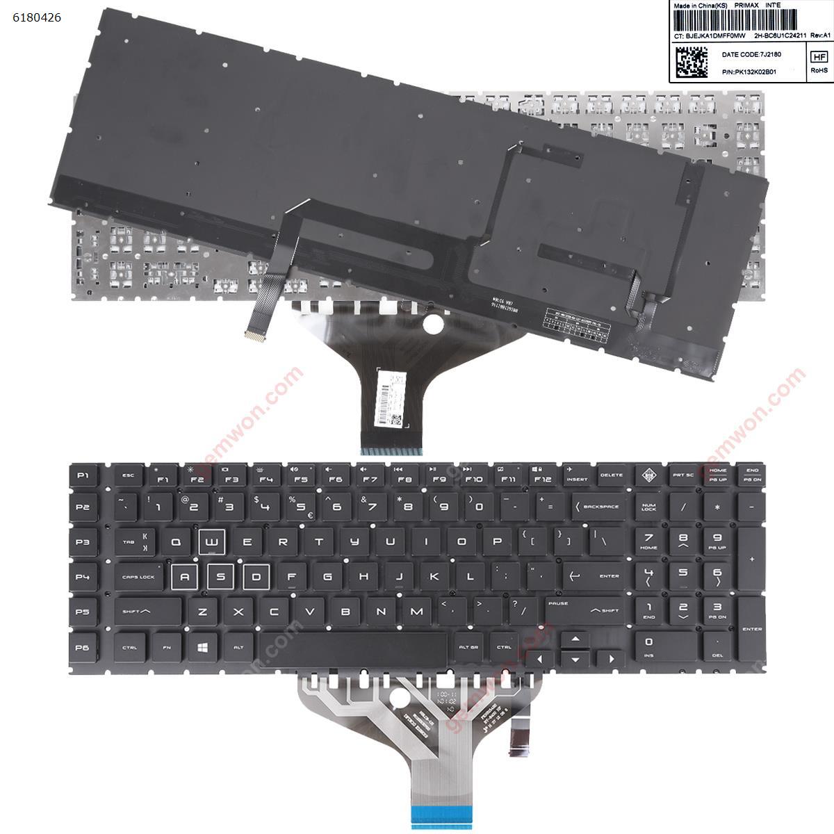 Picture of New Replacement Laptop Keyboard For HP Omen 17-CB 17-CB0002CA 17-CB0020NR 17-CB0040NR 17-CB0050NR 17-CB0070NR TPN-C144 17-CB0080NR L BLACK（Without FRAME,White Printing,Full Colorful Backlit） US Layout