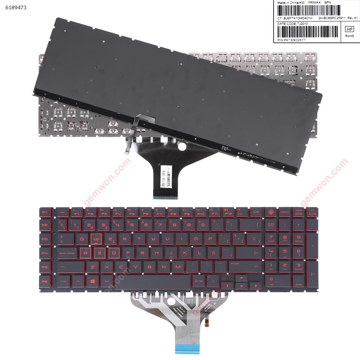 Picture of New Replacement Laptop Keyboard For HP Omen 17-CB 17-CB0002CA 17-CB0020NR 17-CB0040NR 17-CB0050NR 17-CB0070NR TPN-C144 17-CB0080NR L BLACK(Without FRAME,Red Printing，Backlit) SP Layout