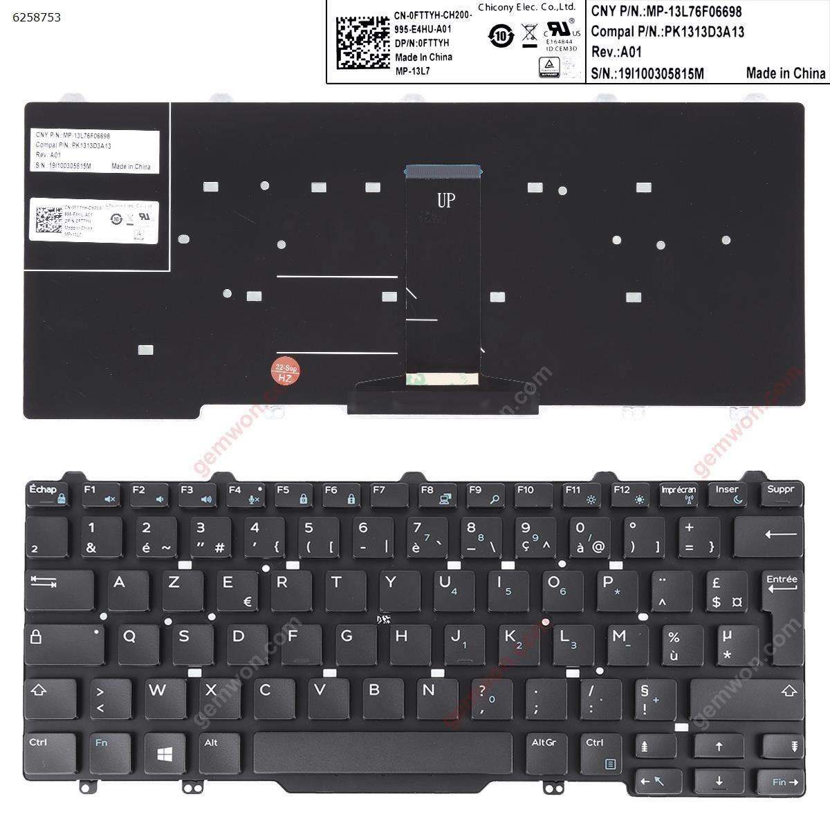 Picture of New Replacement Laptop Keyboard For DELL Latitude 3340 3350 BLACK (Without Frame,For Win8) FR Layout
