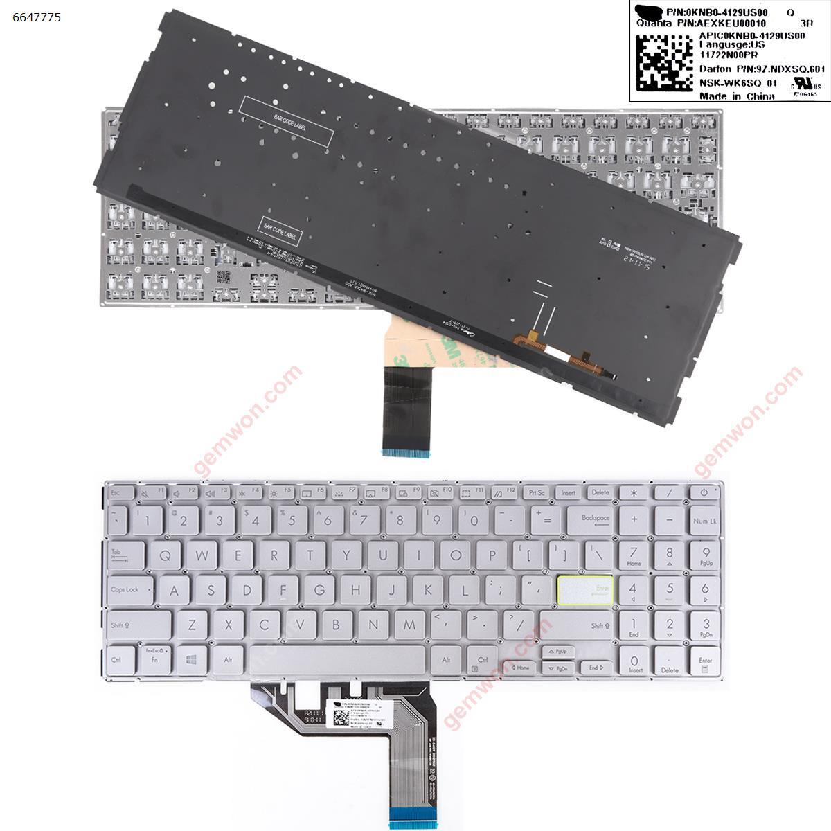 Picture of New Replacement Laptop Keyboard For ASUS Vivobook X513 Q 15 s533  m513 m5600ia e510 SILVER (Backlit Win8) US Layout