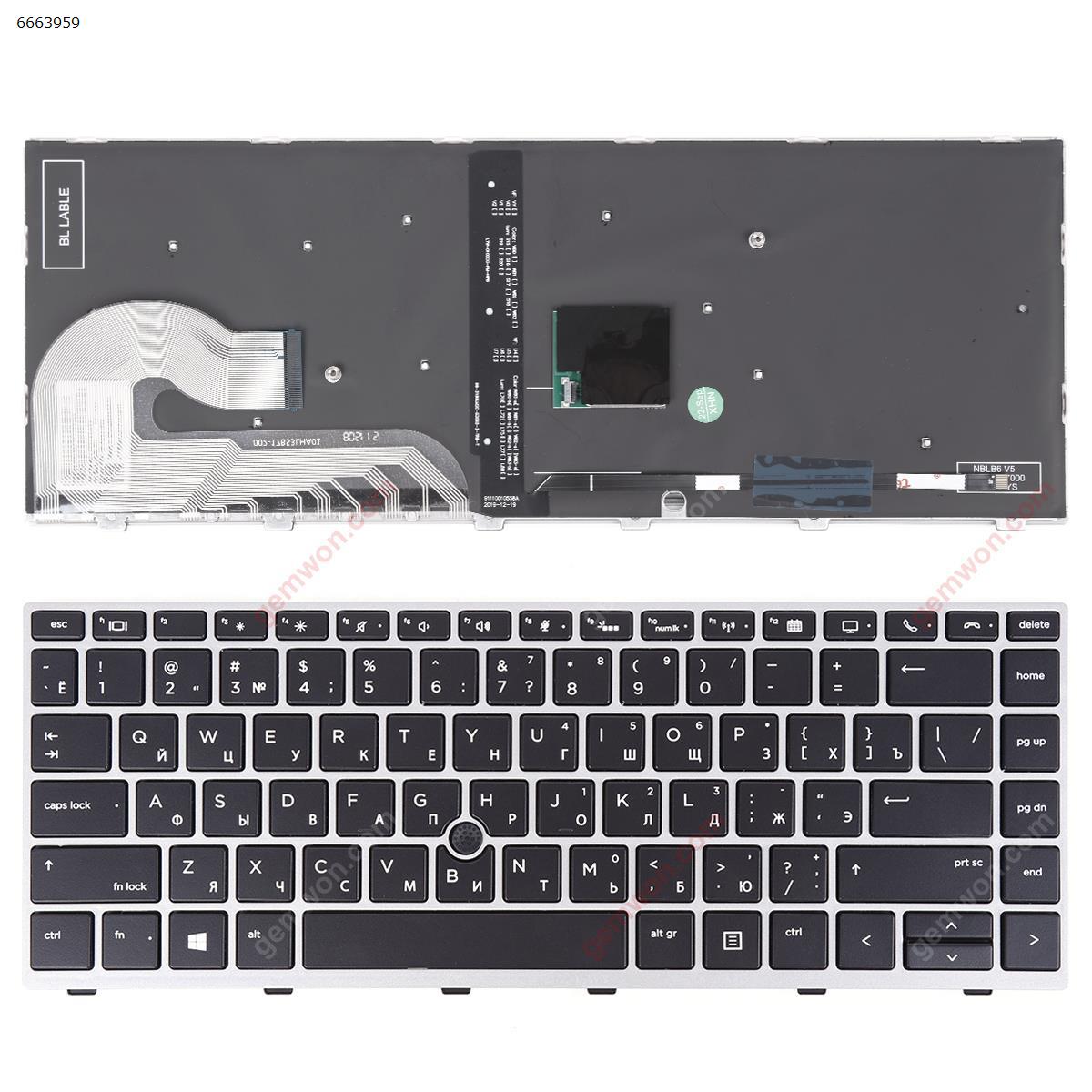 Picture of New Replacement Laptop Keyboard For HP EliteBook 840 G5 846 G5 840 G6 SILVER FRAME BLACK （Backlit ，With Point Stick,Win8）OEM RU Layout