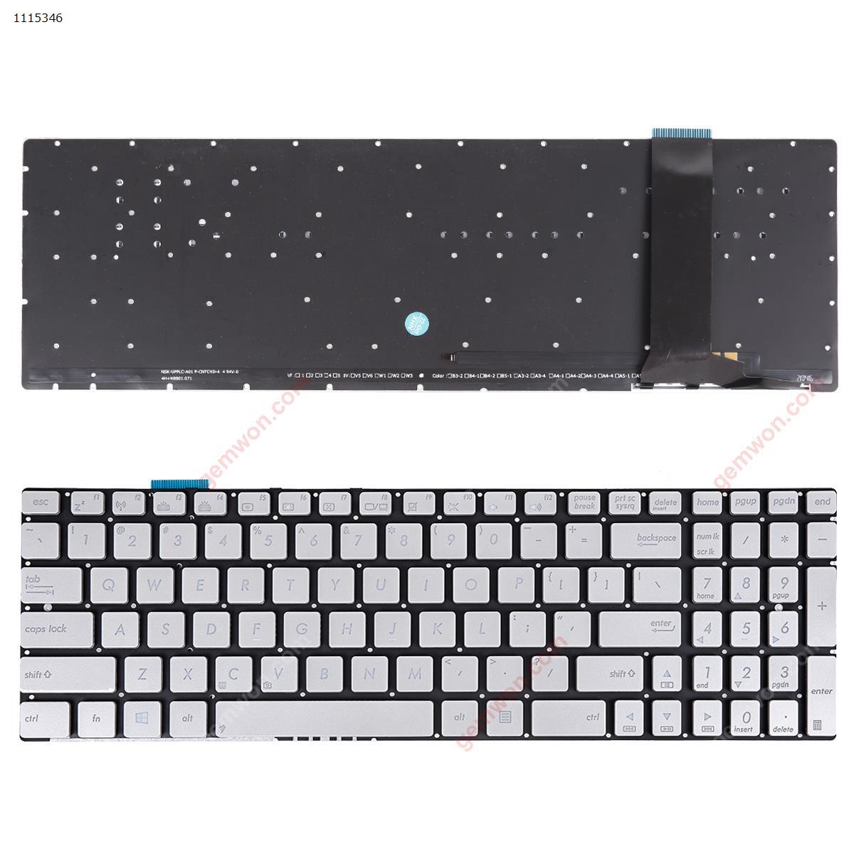 Picture of New Replacement Laptop Keyboard For ASUS N56 N550 N56V U500VZ N76 N76VM N76VJ SILVER( Backlit,Win8) OEM US Layout