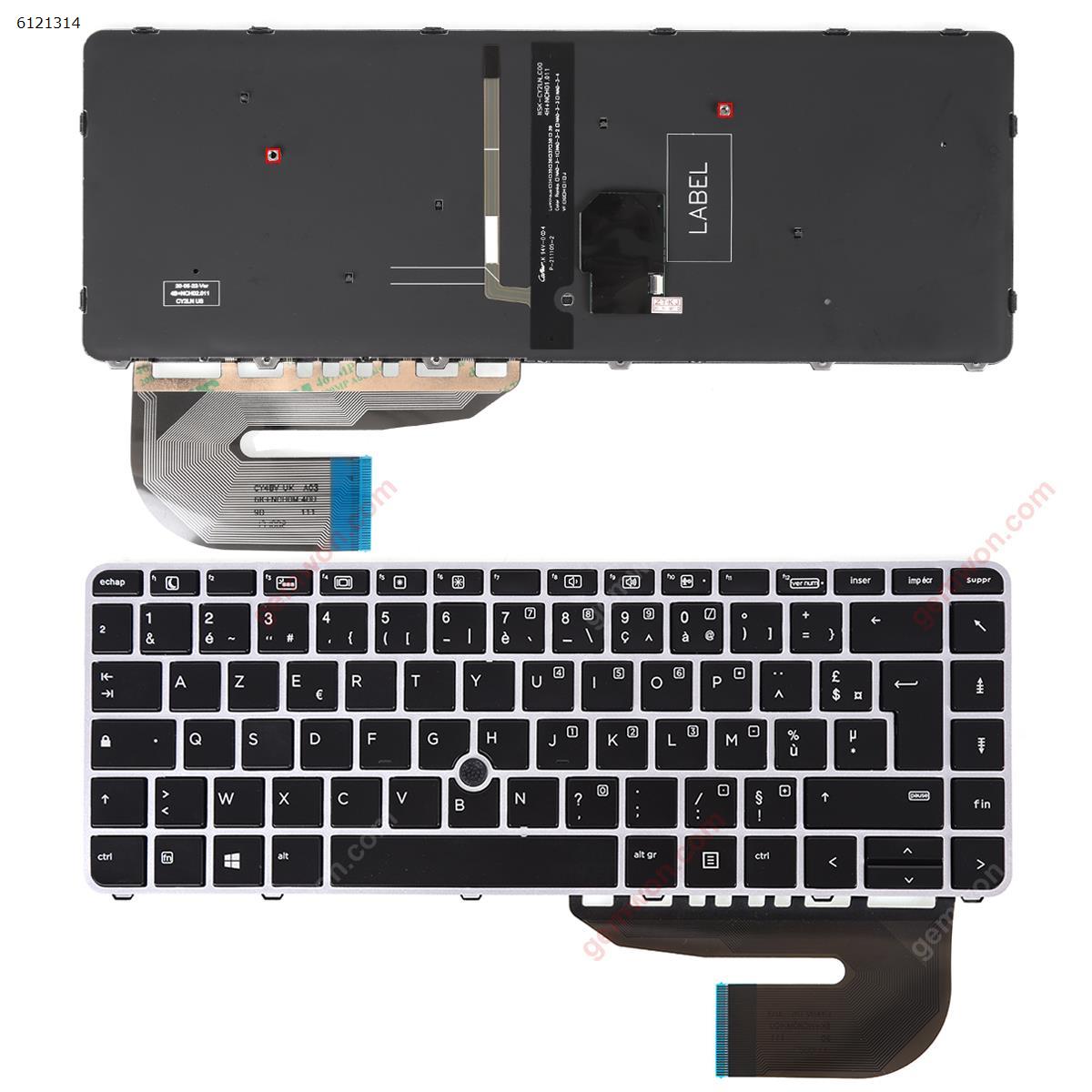 Picture of New Replacement Laptop Keyboard For HP EliteBook 840 G3 SILVER FRAME BLACK (with point,Backlit,Win8) FR Layout