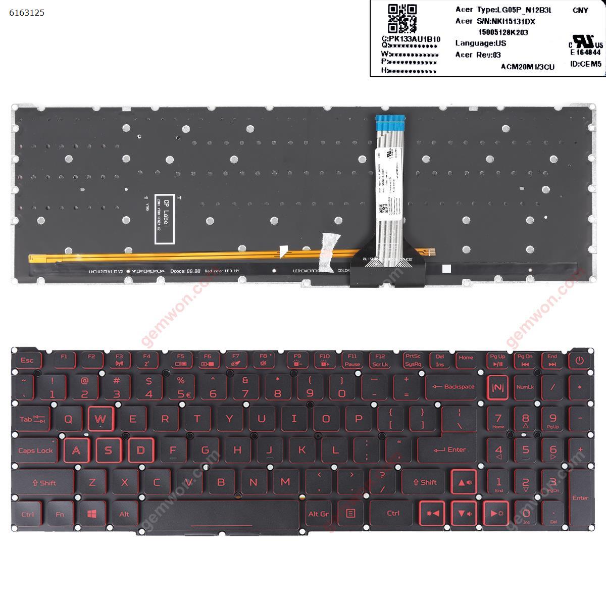 Picture of New Replacement Laptop Keyboard For Acer Aspire Nitro AN515-57 AN515-45 BLACK (red Backlit,Without FRAME,red side) US Layout