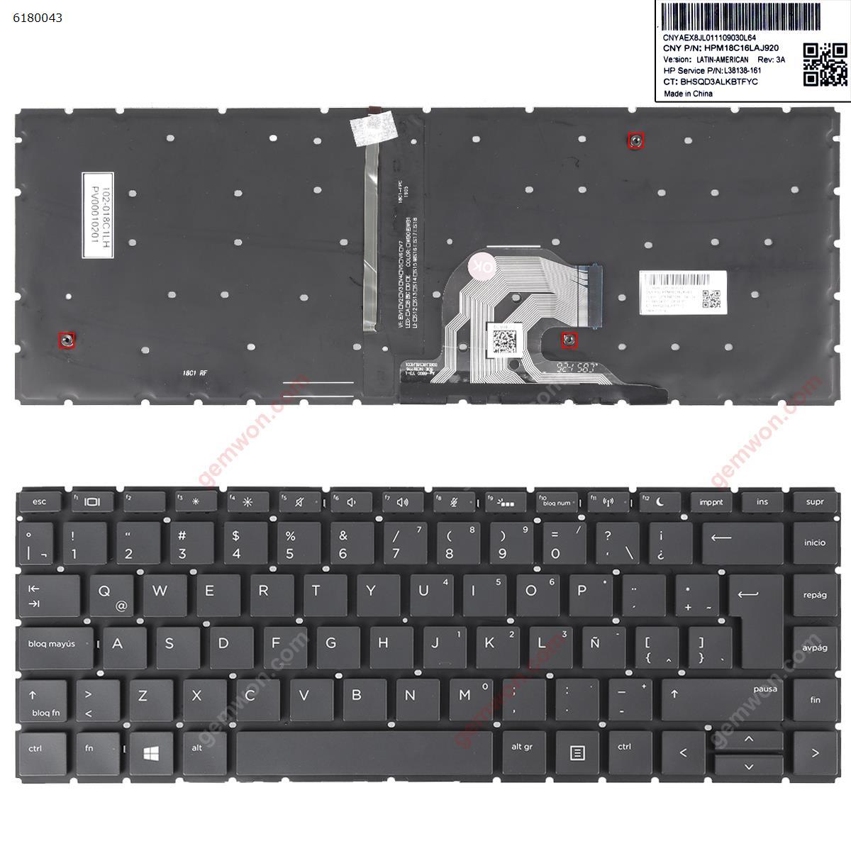 Picture of New Replacement Laptop Keyboard For HP ProBook 440 G6 445 G6 440 G7 445 G7 BLACK(Backlit,Without FRAME,win8) LA Layout