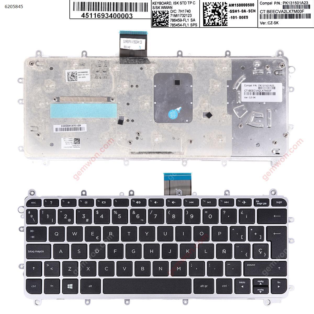 Picture of New Replacement Laptop Keyboard For HP Pavilion 11-N Silver FRAME BLACK(Win8 Pulled) SP Layout