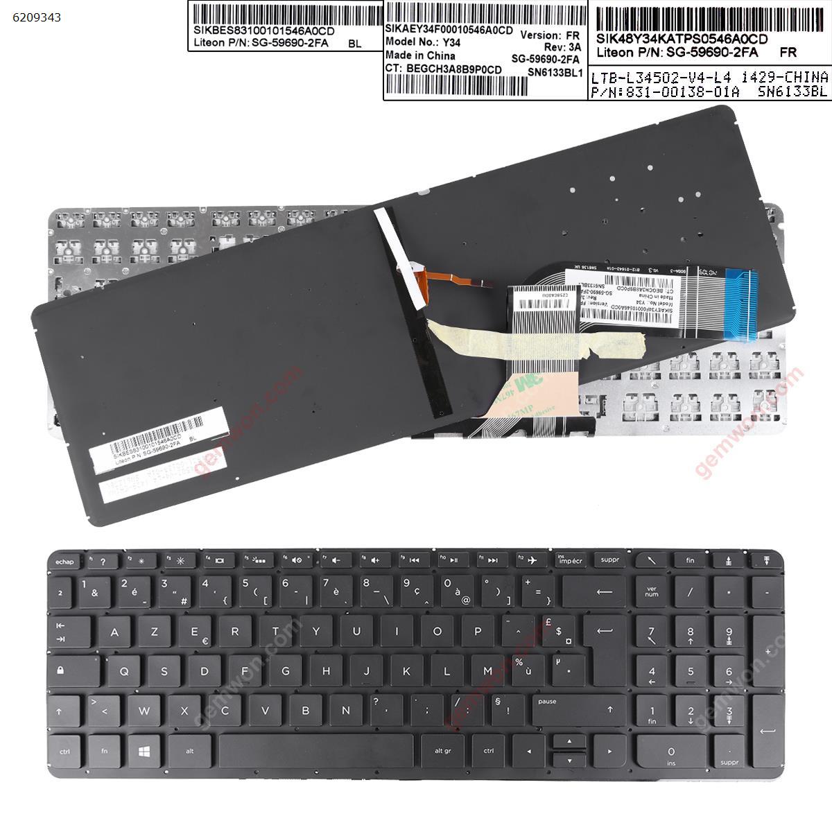 Picture of New Replacement Laptop Keyboard For HP Pavilion 15-P 17-F BLACK (Backlit ,Without FRAME,Without Foil,Win8) FR Layout