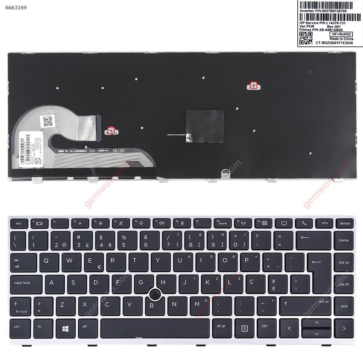 Picture of New Replacement Laptop Keyboard For HP EliteBook 840 G5 846 G5 840 G6 SILVER FRAME BLACK （With Point Stick,Win8）OEM PO Layout