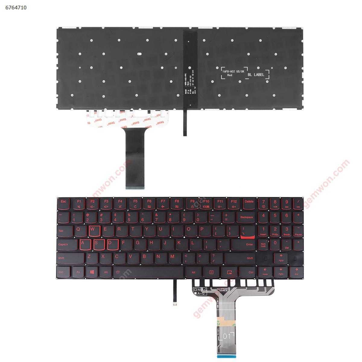 Picture of New Replacement Laptop Keyboard For Lenovo Legion Y520 Y520-15IKB R720 R720-15IKB BLACK(Red Backlit,Red Printing,Win8) US Layout