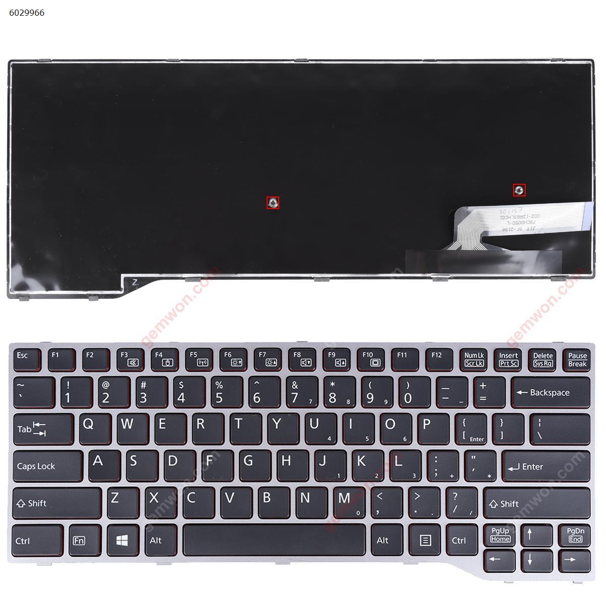 Picture of New Replacement Laptop Keyboard For Fujitsu Lifebook E733 E744 E734 E743 GRAY FRAME BLACK ，Red Side , Small Enter，Win8 US Layout