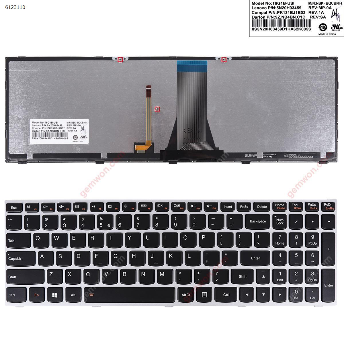 Picture of New Replacement Laptop Keyboard For LENOVO G50-70 SILVER FRAME BLACK  Backlit  win8 US Layout