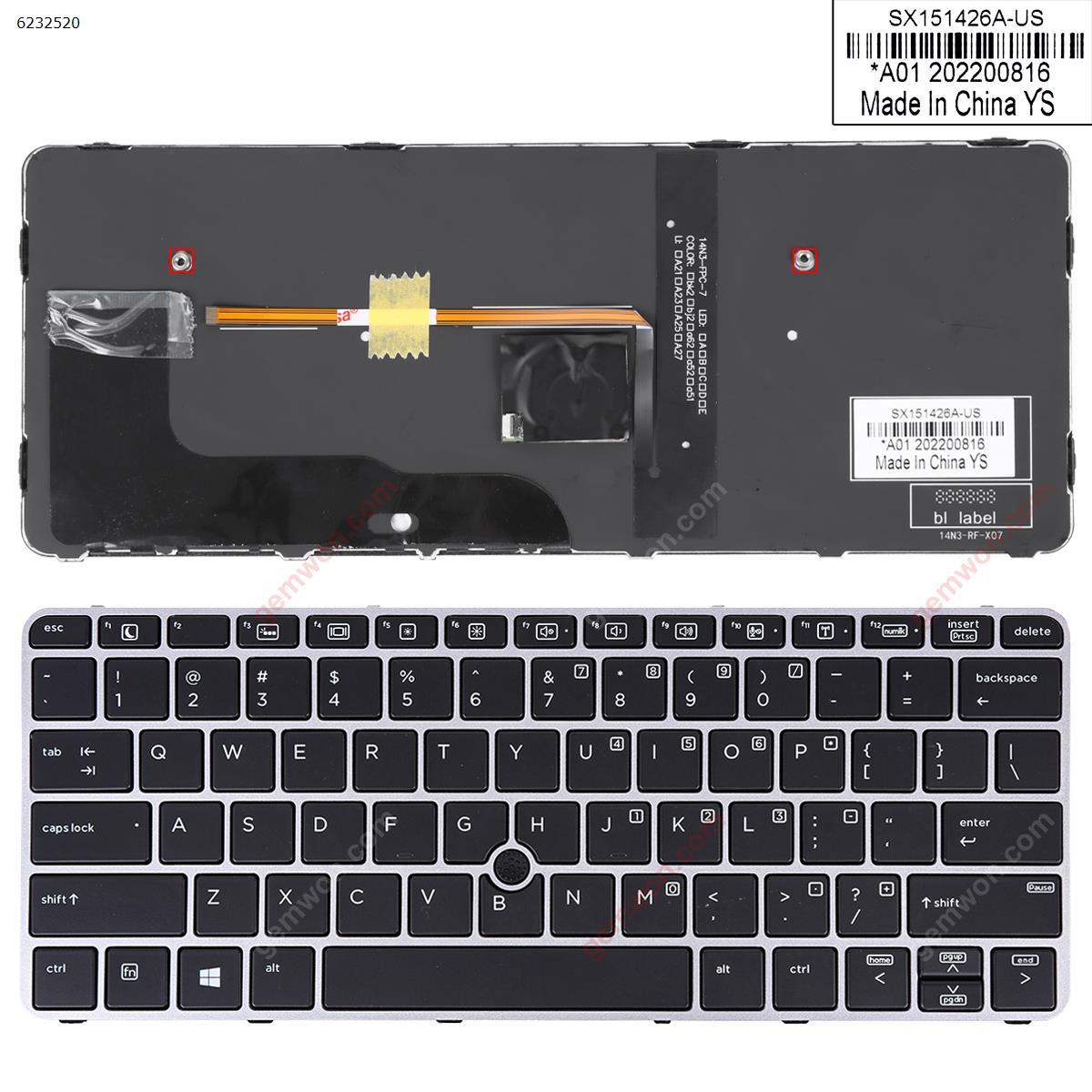 Picture of New Replacement Laptop Keyboard For HP EliteBook 820 G3 SILVER FRAME BLACK (Backlit,with point,Win8) US Layout