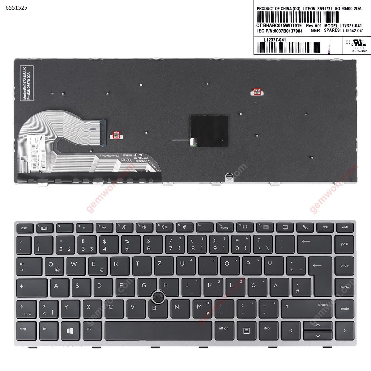 Picture of New Replacement Laptop Keyboard For HP EliteBook 840 G5 846 G5 840 G6 SILVER FRAME BLACK （With Point Stick,Win8） GR Layout