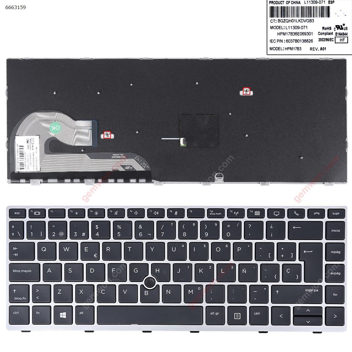 Picture of New Replacement Laptop Keyboard For HP EliteBook 840 G5 846 G5 840 G6 SILVER FRAME BLACK （With Point Stick,Win8） SP Layout