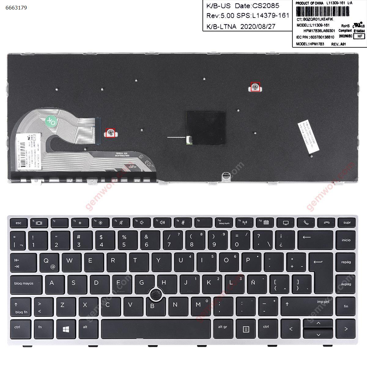 Picture of New Replacement Laptop Keyboard For HP EliteBook 840 G5 846 G5 840 G6 SILVER FRAME BLACK （With Point Stick,Win8）OEM LA Layout