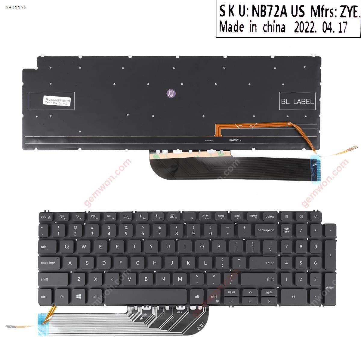 Picture of New Replacement Laptop Keyboard For Dell  Inspiron 15-3501 15-3502 15-7590 15-7591 BLACK （Backlit，Without FRAME）win8 US Layout