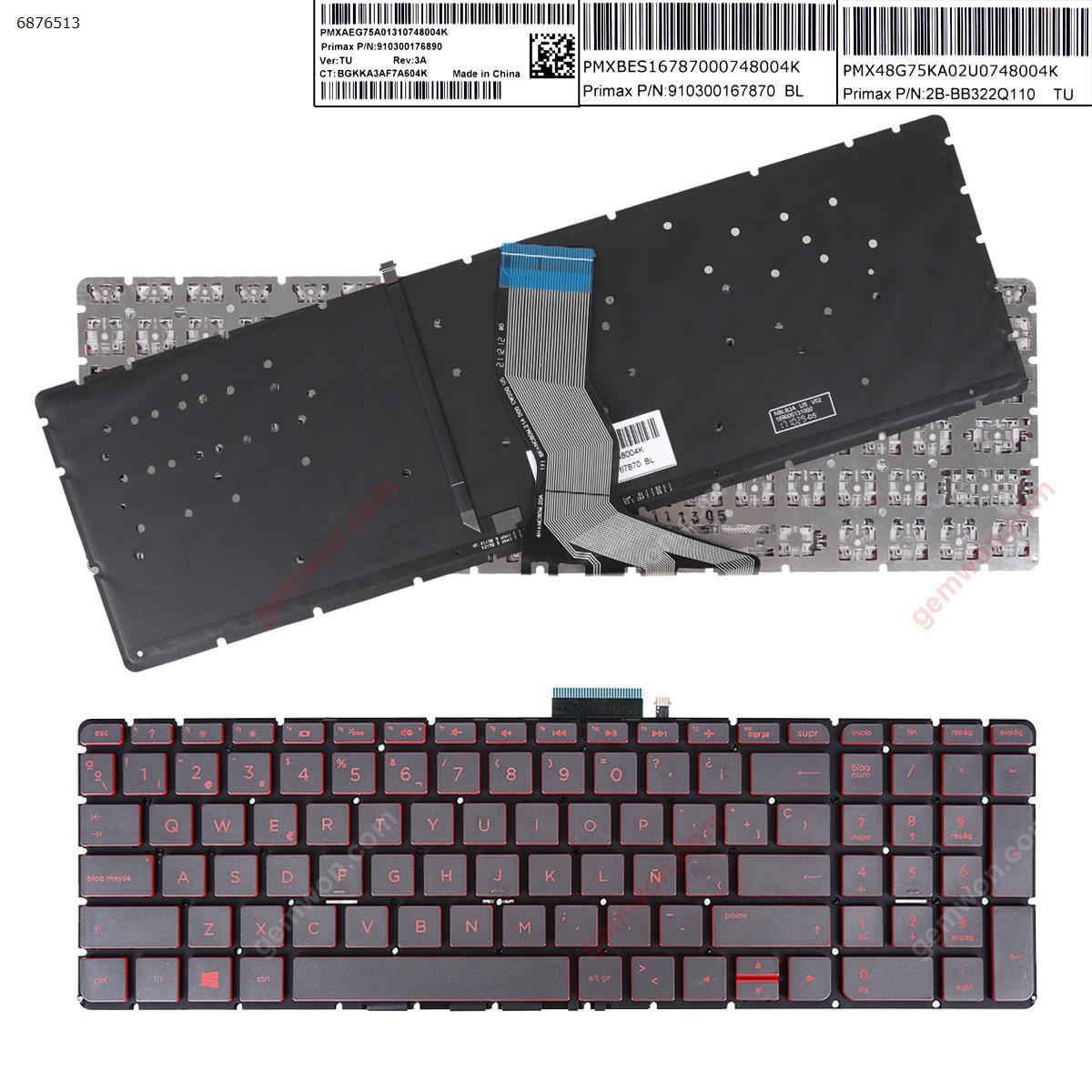 Picture of New Replacement Laptop Keyboard For HP 15-ax000na 15-AX016TX 15-AX030TX 15-AX020TX 15T-AX000 15T-AX200 15-AX200 15-AX033DX BLACK ( Backlit,Red Printing )  SP Layout