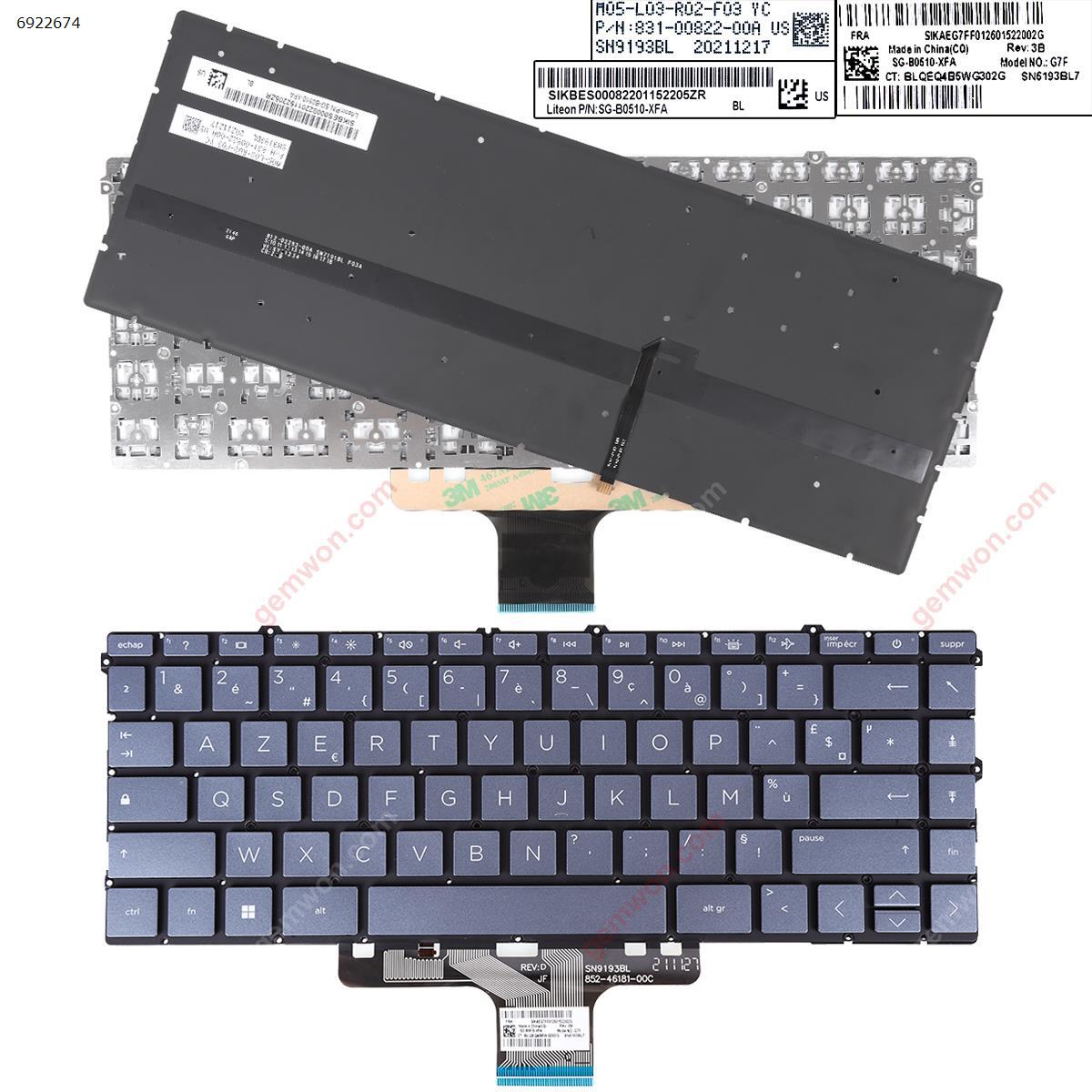 Picture of New Replacement Laptop Keyboard For HP pavilion X360 14-DV 14-DW 14-DV0003TX Blue（Backlit，Without FRAME） FR Layout