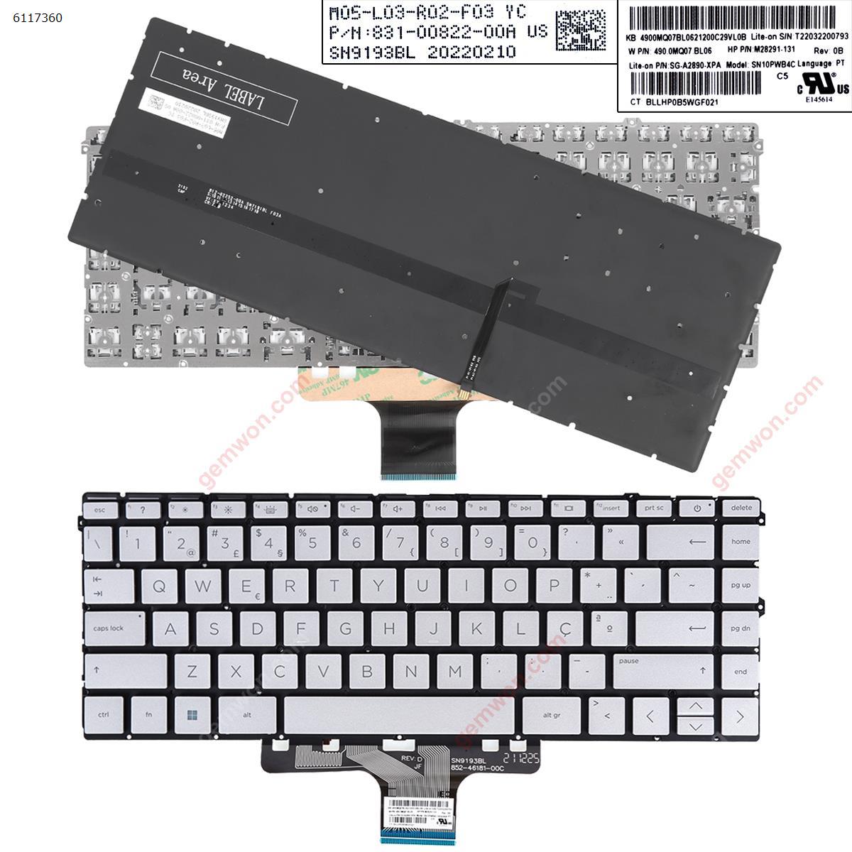 Picture of New Replacement Laptop Keyboard For HP pavilion X360 14-DV 14-DW 14-DV0003TX SILVER（Backlit，Without FRAME） PO Layout